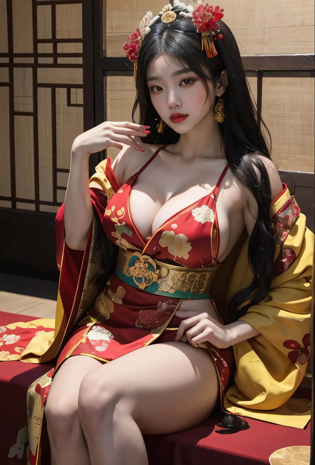 araffe asian woman in a red and yellow bikini and a bunch of grapes, organic seductive geisha, gorgeous chinese model, trending at cgstation, Ghost Festival, hanfu, shunga style, with acient chinese clothes, white hanfu, japanese goddess, traditional chinese, japanese model, inspired by Lan Ying, trending on cgstation