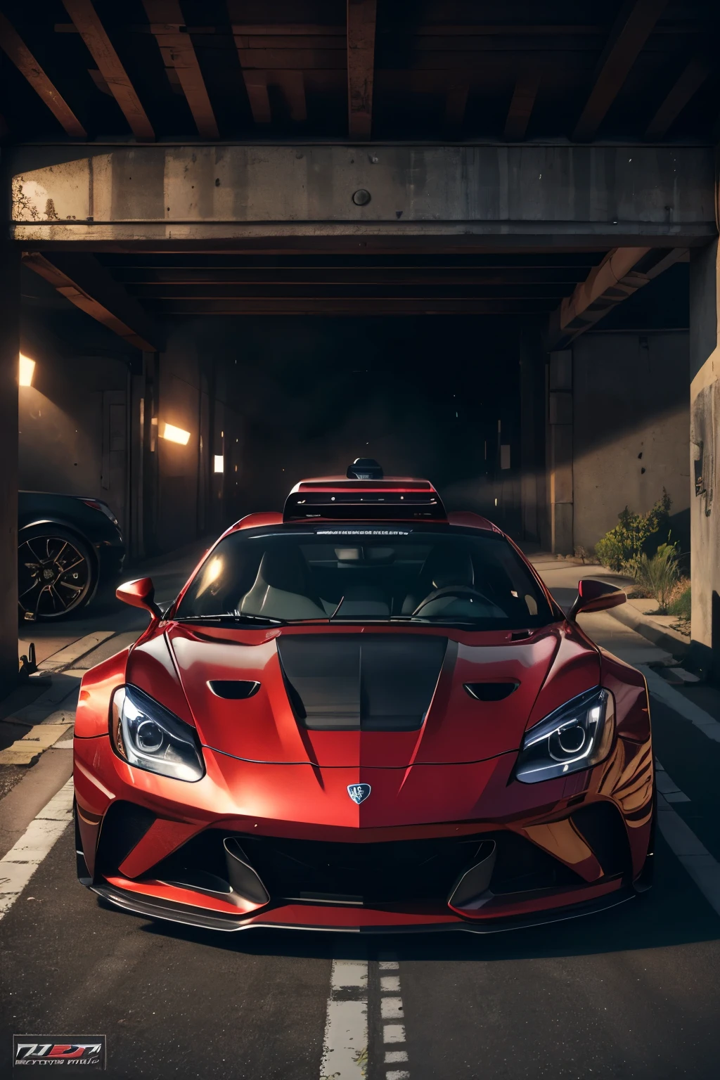 sleek, best quality, ultra high resolution, meticulously detailed exterior and shiny wheels, (photorealistic:1.5), cluttered background with various tools and mechanics at work, red, two-door sports car, (solo:1.6), from the side view, driver's hand casually resting on the gear shift, 25-year-old man, streetwear outfit, engine roaring loudly, sparkling headlights cutting through the night, long and sculpted hood, wide tires gripping the pavement, vibrant and dynamic colors.