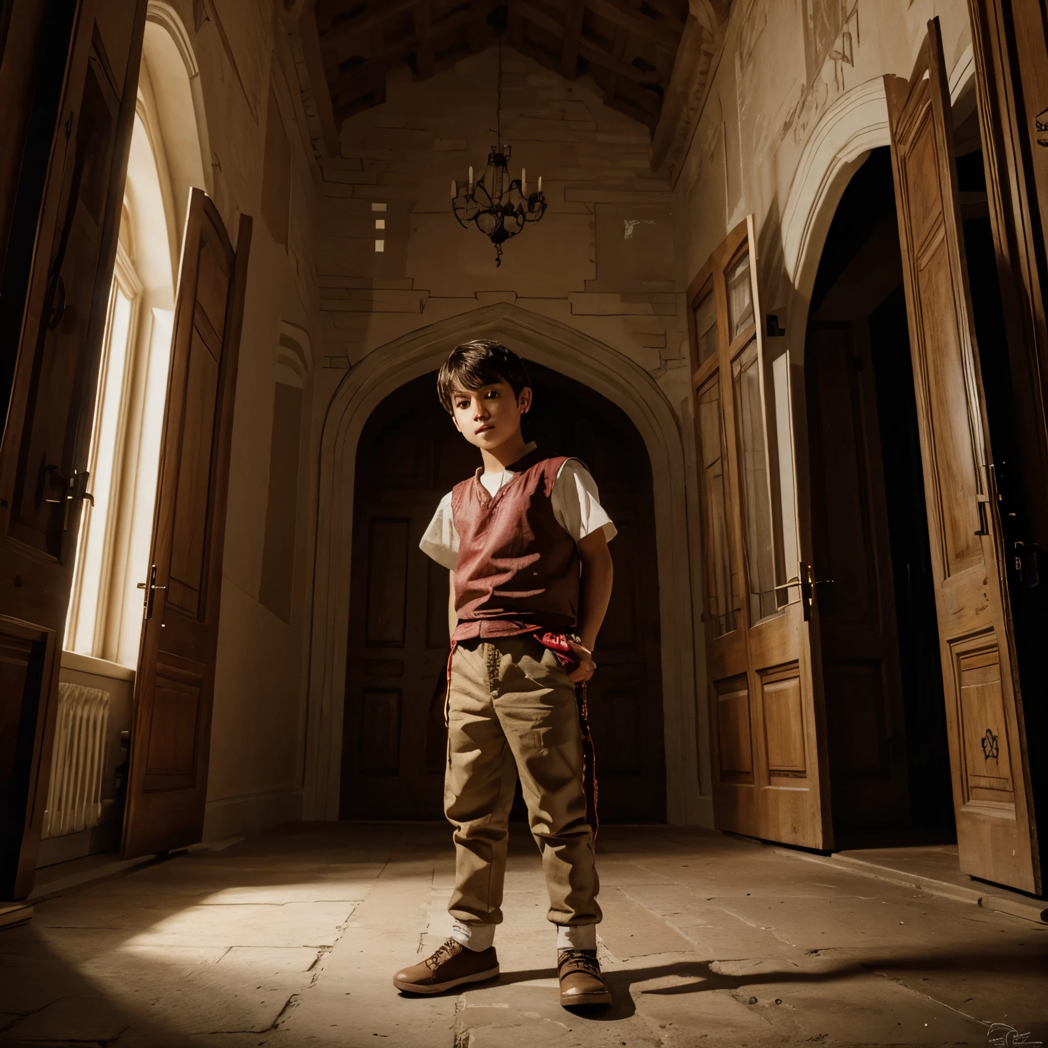 High resolution drawing of a boy prince in a huge castle