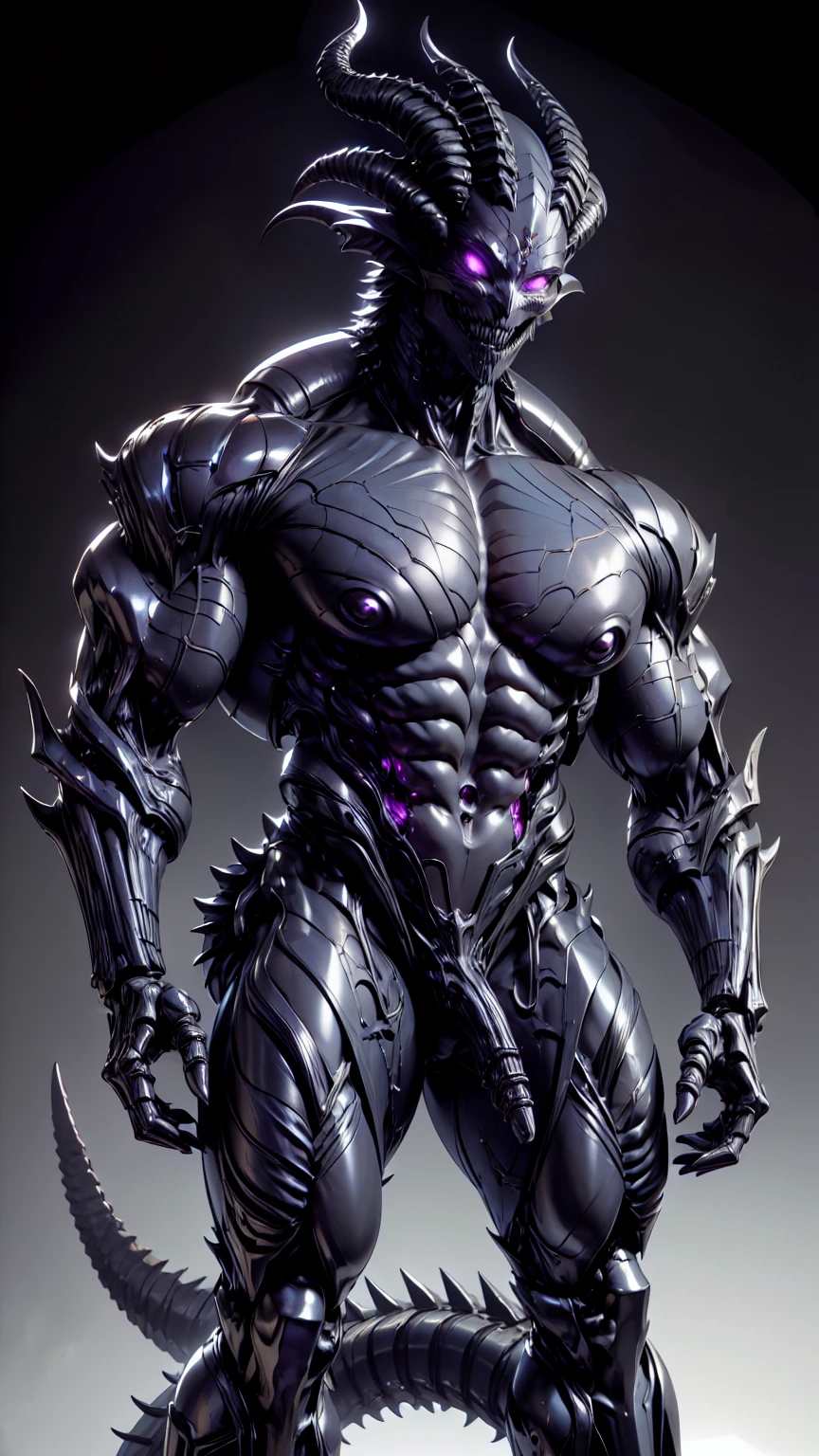 (draconic alien biomechanical succubus with carnage & witchblade physique:1.5), (megan fox as a muscular alien draconic biomechanical demonic woman with flayed skin, gigantic horns, & necrotic metallic muscle:1.5), (witchblade muscular anatomy:1.25), (perfect fingers:1.25), ((wide shoulders & upper body:1.25)), (very skinny legs:1), (huge muscular arms:1.25), (ten pack abs:1.25), (full body view:1.25), choker, detailed eyes, (looking at viewer), (smile:1.25), (blank dark background:1.25), in the art style of H.P. Giger, (beautiful girl face:1.25)