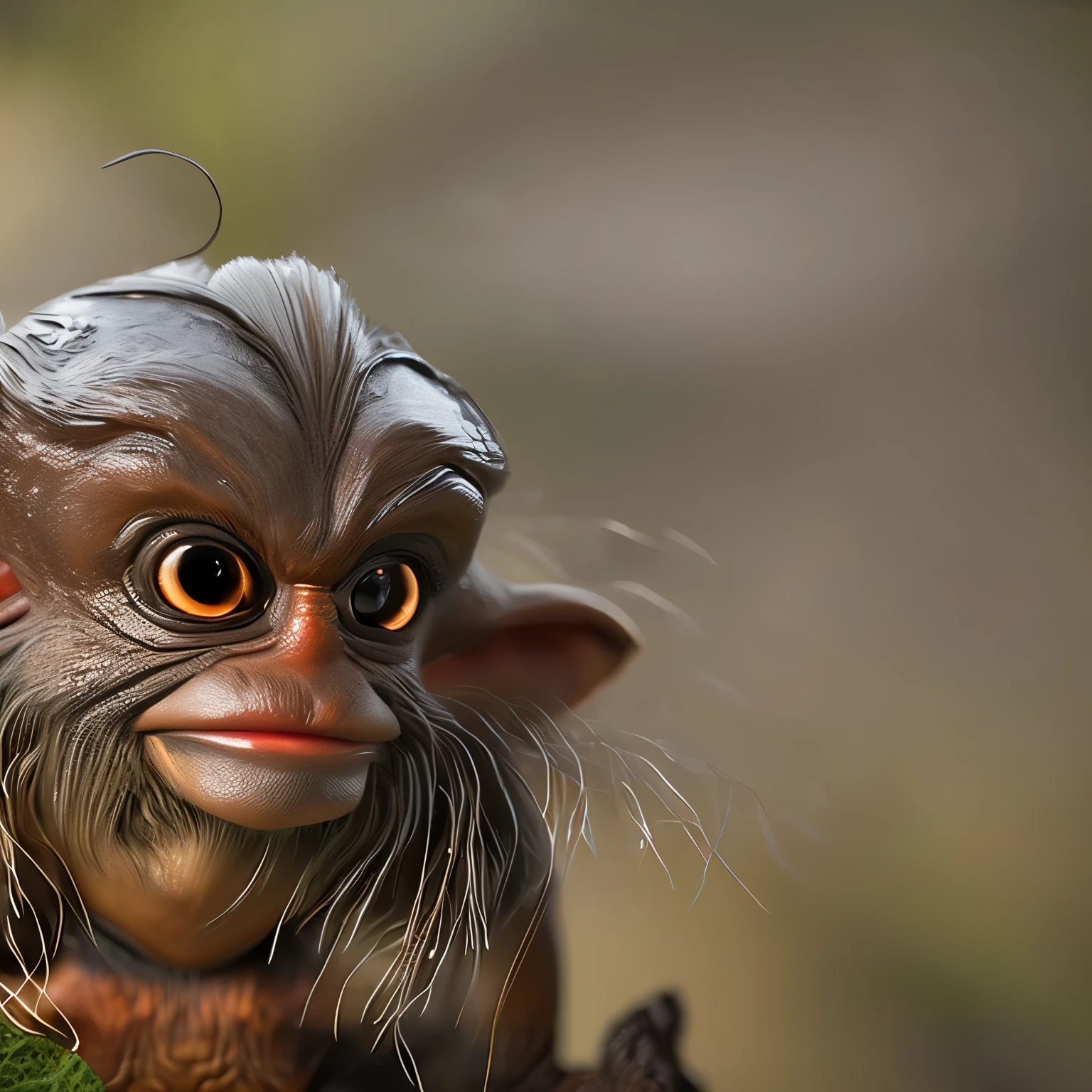 In the cave，Small male goblin, large ears, long proboscis nose, big eyes, Cute creatures from space. terraforming. alien flora, Macro photography, Close-up, ultra - detailed, trending on artstation, Sharp focus, studio photo, Intricate details, Highly detailed, author：Detailed realistic goblin skin, Reality, Realism, (higly detailed: 1.1), rough face, natural skin, hiquality, NSFW, pretty eyes, (Detailed goblin face and eyes), tumult, Complementary, real-photo, Lightweight Film Photography, sharp-focus, contrast lighting, Detail Skin, high resolution 8k, Crazy detailing, Realistic, professional photo of a, 8K UHD, dslr, soft light, hiquality, film grains, Fujifilm XT3, insectoverlords