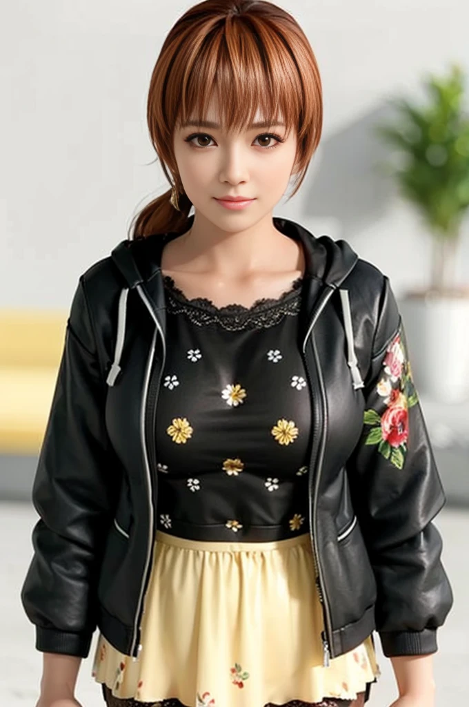 Kasumi, brown eyes, (best quality,ultra-detailed),(Realistic:1.37), beautiful and detailed face, Ultra-realistic texture, delicate face, athletic body, vivid colors. High definition, 8k. athletic body. expression a sweet smile