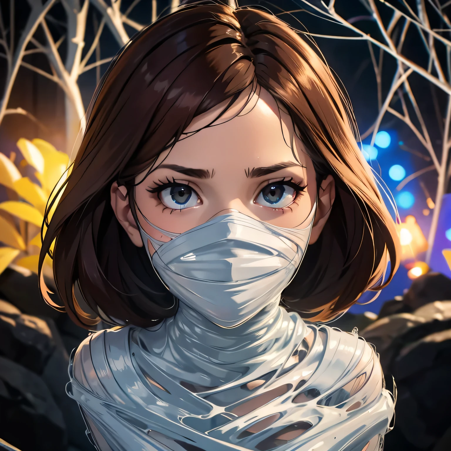 best quality,4k,8k,highres,masterpiece:1.2,ultra-detailed,realistic:1.37, HDR,UHD,studio lighting,ultra-fine painting,sharp focus,physically-based rendering,extreme detail description,professional,vivid colors,bokeh, portraits,web,subtle lighting,dark atmosphere, (cocoon:1.2), brown haired girl,