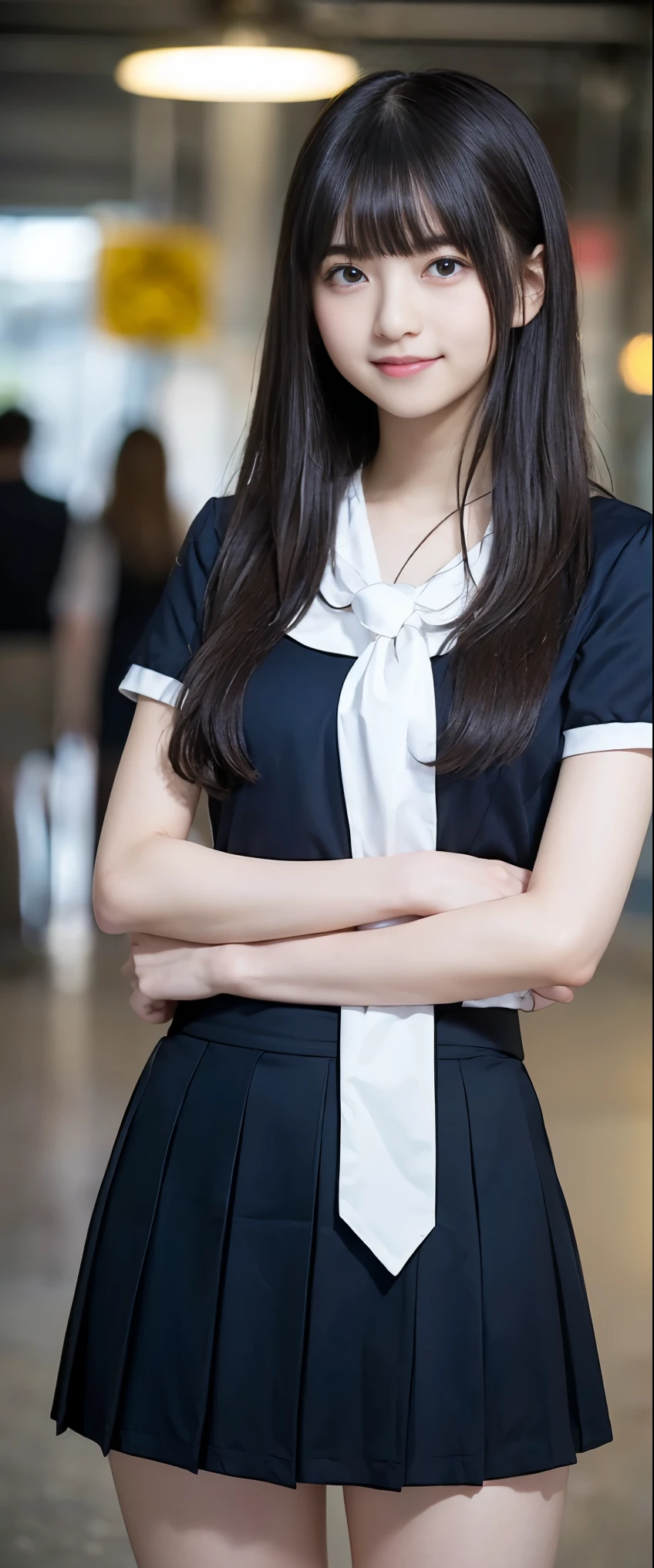 (masterpiece, highest quality:1.2), 8k, 12才のFull nudityの女の子, 85mm,Official AR RAW Photos, スーパースリムなスレンダーbeautiful girl, (Navy blue short skirt、下Half BodyFull nudity、Short sleeveの白シャツ、Show me your ears、Naked girls photoshoot、Full nudity, Cute face, close, Half Body, It was a race, Gardenia, beautiful girl, , Thighs, Short sleeve, Station platform、 Looking at the audience, No makeup, (Big smile), Film Grain, chromatic aberration, Sharp focus, Face Light, Bright lighting, 10 generations, Detailed face, Background blur, (Dark red tie:1.1)、((((((-yeld gi)))))、((((((12才のFull nudity女子高生)))))、Narrow waist、Embarrassing pose、Shy and nervous girl、 Sad face