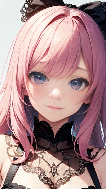 Anime girl with pink hair and a ribbon in her hair, Cute realistic portrait, 髪の毛はSilver、Gweitz, Magical Girl Portrait, Cute Characters, Cute art style, Anime Moe Art Style, MapleStory character art, cute portrait, Cute Anime Girl Portrait, Small person portrait, artwork in the style of Gweitz, Splash Art 、Light blue lace bra、See-through、sexy lace top、I&#39;m not wearing a skirt)、Silver、Long twin tails、bird、Wind、Thick thigharried Woman