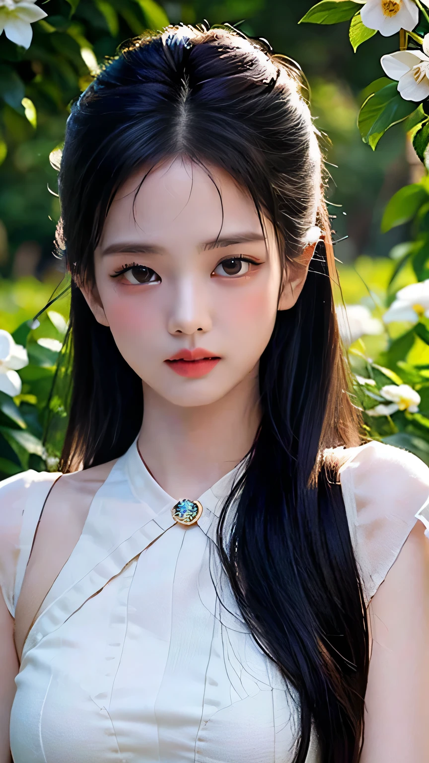 (best quality,4k,8k,highres,masterpiece:1.2),ultra-detailed,(realistic,photorealistic,photo-realistic:1.37),Kim Jisoo and Kim Jennie,girls in a garden with vibrant flowers,beautiful detailed eyes,beautiful detailed lips,extremely detailed eyes and face,long eyelashes,portraits,studio lighting,colorful palette,soft sunlight,delicate brush strokes,pastel tones,gentle expressions,fashionable outfits,posing gracefully,twinkling gems,green grass,natural backdrop,pure joy and happiness