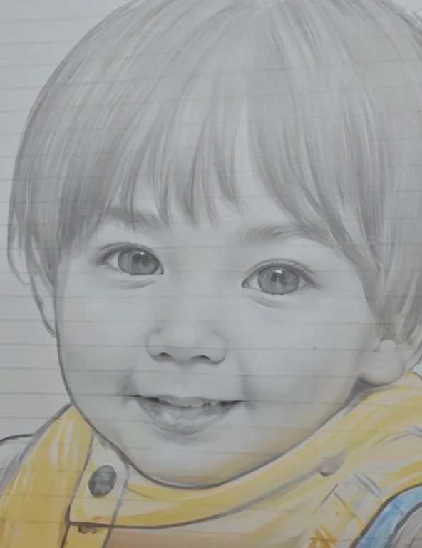 Family photo、Creates plump cheeks。 boy toddler smile、Generate realistic black and white photos、Creates a more beautiful lower lip。realistically generated、To make you smile、Generate the mouth。
