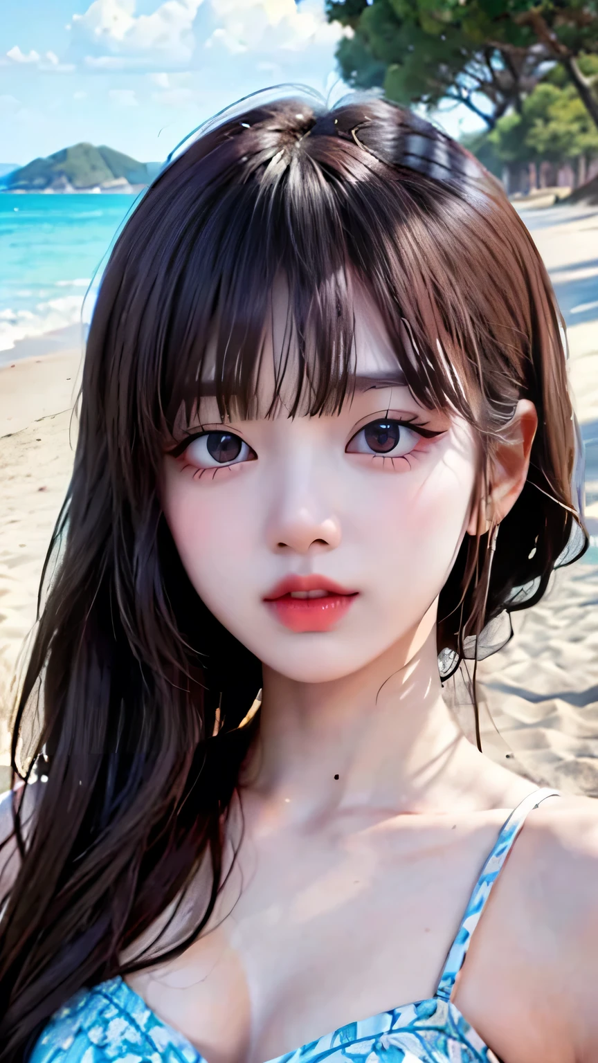 Beautiful Lisa blackpink relax on the beach , detailed texture skin and face, realistic