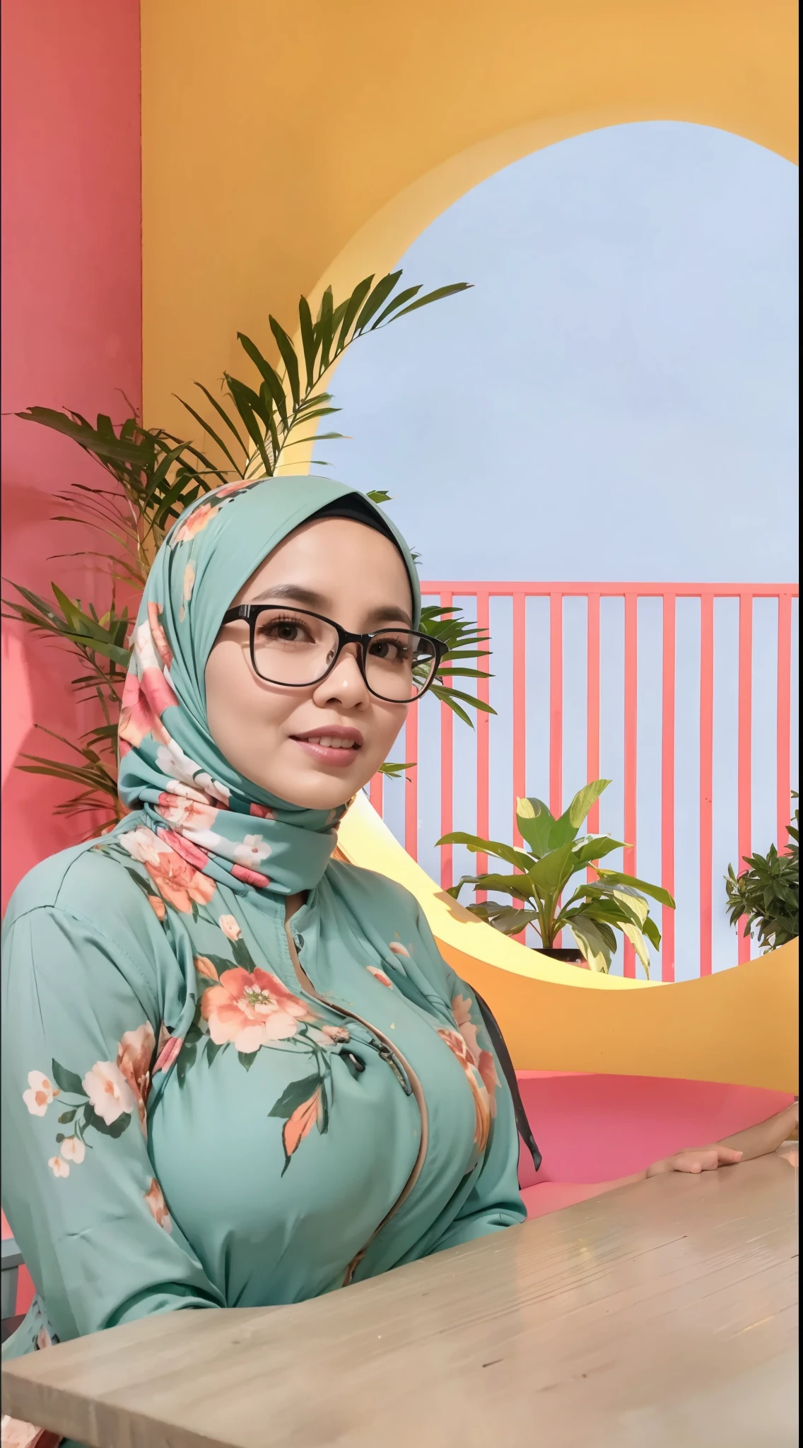 50 years Old, Hijab Indonesian mature woman, Big Tits : 66.9, Gamis, Breast out from her clothes : 1.9, at doctor office, Dark light, at Nighttime