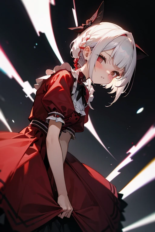 Short white hair, blush, Gothic Lolita、Punk Fashion、Headbang 2.、Red clothes、Braiding、