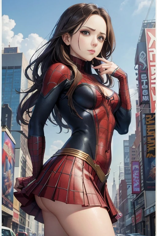 Eliza Dushku、マーベル・コミック映画のPoster, Very beautiful, Movies about Spiderman, sexy, whole body, I'm wearing a skirt、Premiere date, Poster、belly buttonを突き出す、new york、She's wearing a torn Spider-Man suit,The suit is torn、Wearing a skirt、 Red and black color scheme,dynamic、masterpiece、highest quality、Ultra-detailed、Very detailed、A delicate and beautiful shine、超A high resolution、Cinematic,Break,Breakdrop,(Torn clothes:1.5), (Wet clothes:1.4), Bare shoulders,Real Rain,Wet Hair,belly button、Exposing Skin、sexyな肩を見せてる