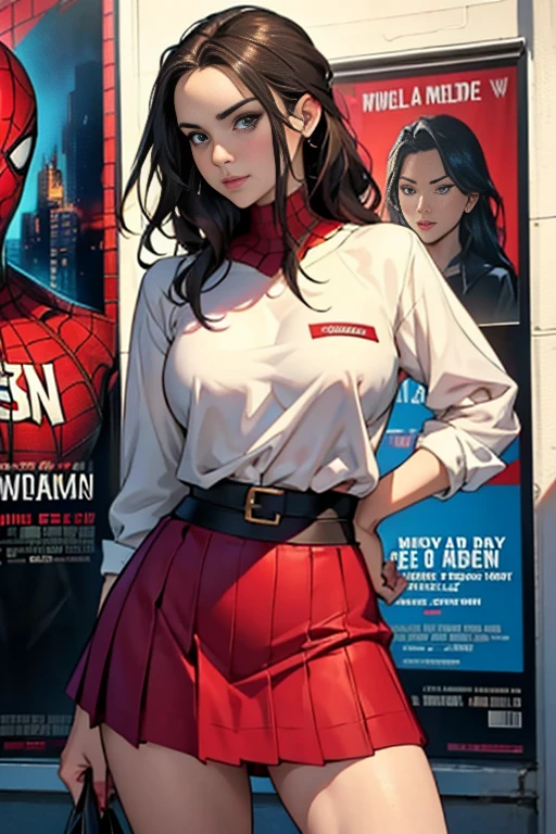 Jennifer Lopez、マーベルコミックの映画Poster、so beautiful、Movies about Spider-Man、sexy、whole body、Wearing a skirt、Premiere Date、Poster、belly buttonを突き出す、new york、She's wearing a ripped Spiderman suit、The suit is torn、Wearing a skirt、Red and black color scheme、dynamic、masterpiece、highest quality、Super detailed、Very detailed、Delicate and beautiful shine、Ultra-high resolution、Cinematic、break、breakドロップ、(Torn clothes:1.5)、(Wet clothes:1.4)、Bare shoulders、Real Rain、Wet Hair、belly button、Exposed Skin、sexyな肩を披露