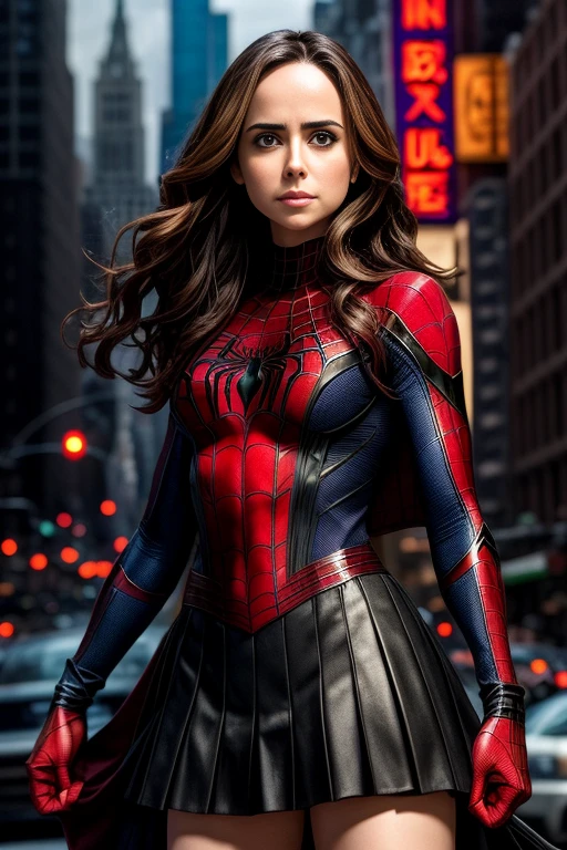 Eliza Dushku、マーベル・コミック映画のPoster, Very beautiful, Movies about Spiderman, sexy, whole body, I'm wearing a skirt、Premiere date, Poster、belly buttonを突き出す、new york、She's wearing a torn Spider-Man suit,The suit is torn、Wearing a skirt、 Red and black color scheme,dynamic、masterpiece、highest quality、Ultra-detailed、Very detailed、A delicate and beautiful shine、超A high resolution、Cinematic,Break,Breakdrop,(Torn clothes:1.5), (Wet clothes:1.4), Bare shoulders,Real Rain,Wet Hair,belly button、Exposing Skin、sexyな肩を見せてる