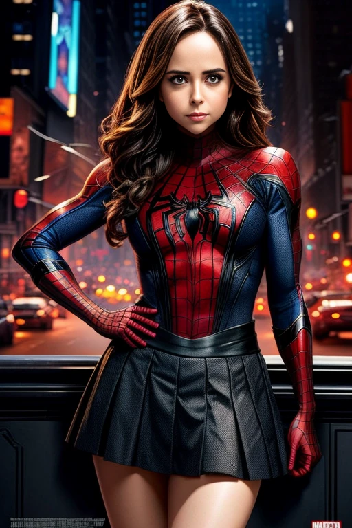Eliza Dushku、マーベル・コミック映画のPoster, Very beautiful, Movies about Spiderman, sexy, whole body, I'm wearing a skirt、Premiere date, Poster、belly buttonを突き出す、new york、She's wearing a torn Spider-Man suit,The suit is torn、Wearing a skirt、 Red and black color scheme,dynamic、masterpiece、highest quality、Ultra-detailed、Very detailed、A delicate and beautiful shine、超A high resolution、Cinematic,Break,Breakdrop,(Torn clothes:1.5), (Wet clothes:1.4), Bare shoulders,Real Rain,Wet Hair,belly button、Exposing Skin、sexyな肩を見せてる