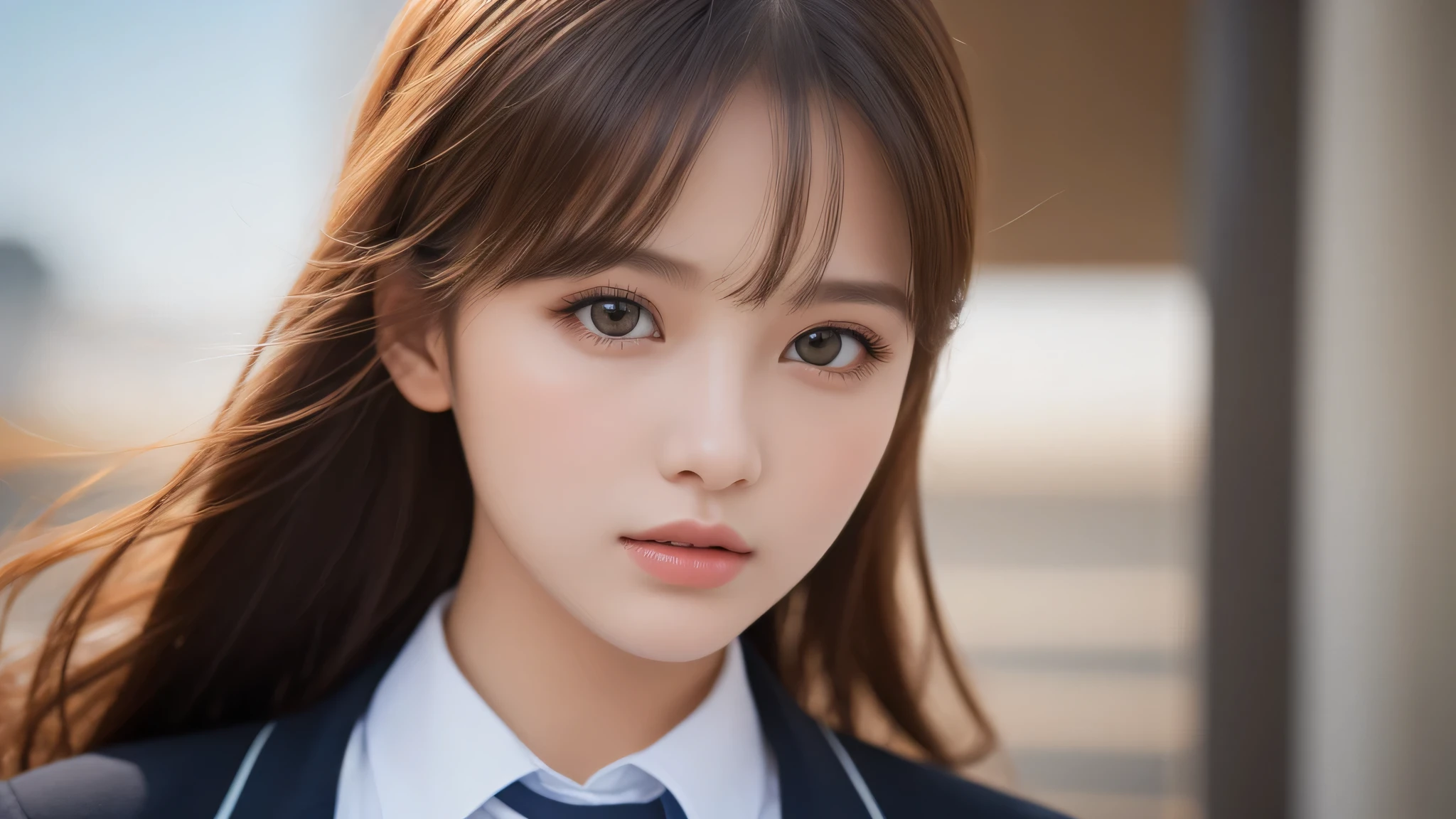 (2girl:1.3), (extremely detailed beautiful face), (highly detailed eyes, highly detailed face), (high school uniform), Fresh, very clean appearance, (best Quality:1.4), (hyper-realistic, hight resolution), Professional Photography, standing, Outdoors, Close up portrait of girl, staring at me, (Fine face:1.2), (big breasts:1.2), bob hair, 
