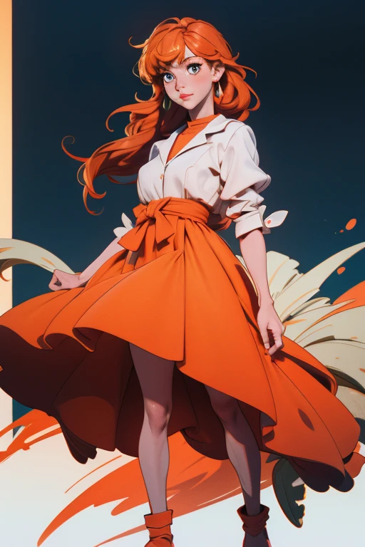 1 girl, full body, heaver side, orange hair, white dress, high res, ultrasharp, 8K, masterpiece, looking at viewer