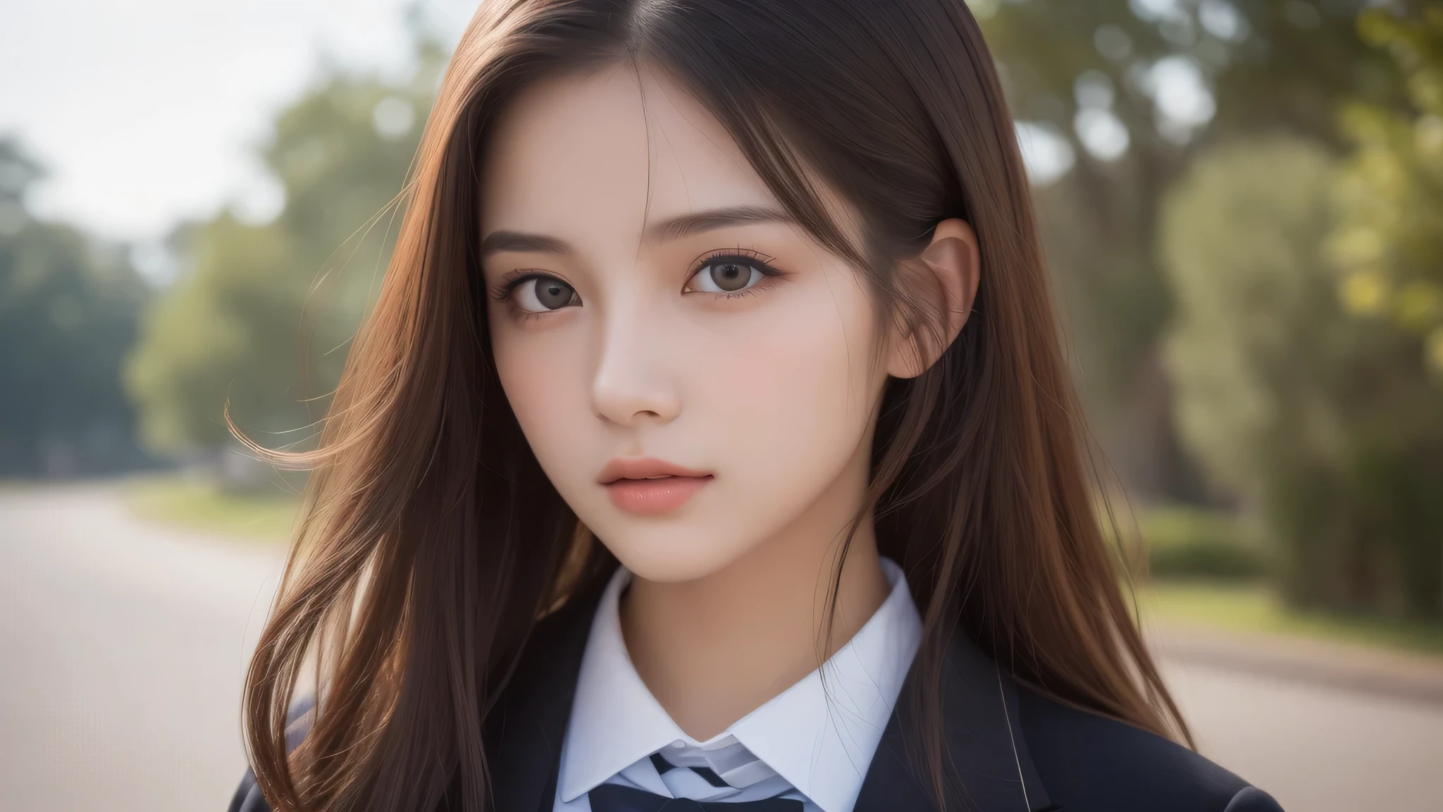 (2girl:1.3), (extremely detailed beautiful face), (highly detailed eyes, highly detailed face), (high school uniform), Fresh, very clean appearance, (best Quality:1.4), (hyper-realistic, hight resolution), Professional Photography, standing, Outdoors, Close up portrait of girl, staring at me, (Fine face:1.2), (big breasts:1.2), bob hair,