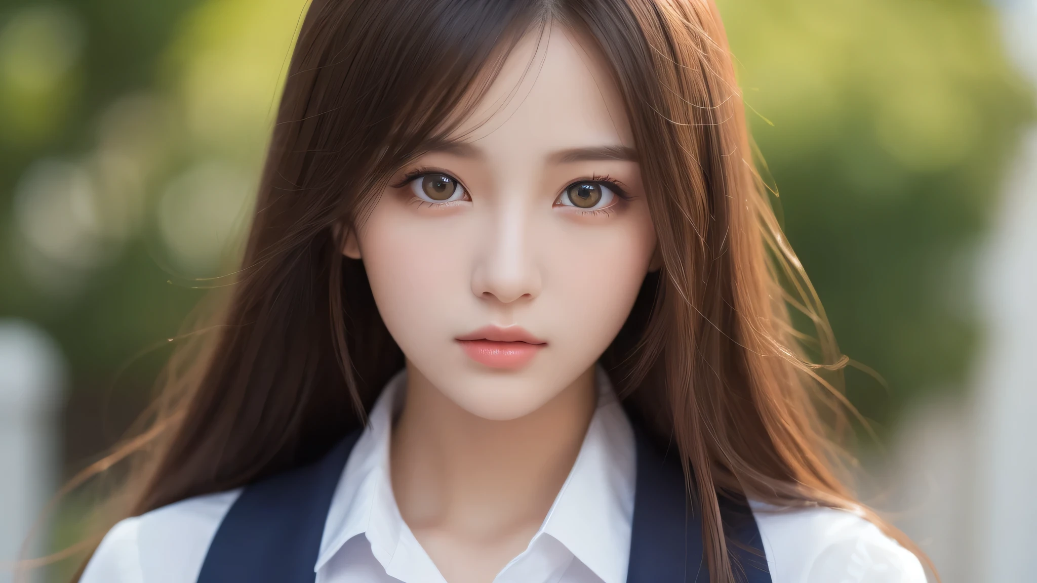 (2girl:1.3), (extremely detailed beautiful face), (highly detailed eyes, highly detailed face), (high school uniform), Fresh, very clean appearance, (best Quality:1.4), (hyper-realistic, hight resolution), Professional Photography, standing, Outdoors, Close up portrait of girl, staring at me, (Fine face:1.2), (big breasts:1.2), bob hair, 