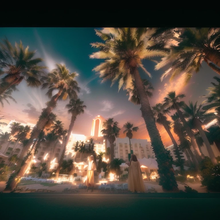 There are palm trees in the foreground of the hotel., Palm tree in the background, paradise in the background, with palm trees in the back, in a beachfront environment, Filmed with GoPro9, Instagram Stories, near beach, Taken with iPhone 1 3 Pro max, Taken with iPhone 1 3 Pro, awesome super wide angle, Magnificent wide angle, Shooting with wide angle