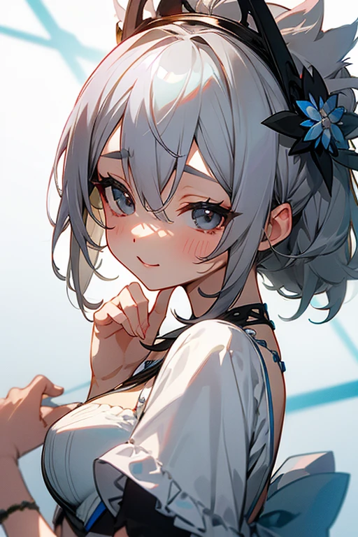 (masterpiece), (best quality), perfect face, beautiful girl, white background background, delicate and beautiful face and eyes, dark intense shadow, 
1 girl, vtuber style, cool girl, hololive, loli, sakura miko, ahoge, one side up, kimono, small chest, clavicle, winking, smile, (full body), looking at viewer, standing, 