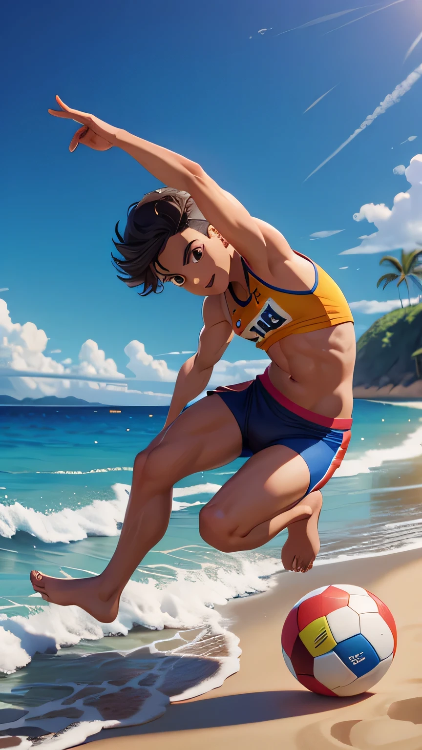 Crie um personagem jogando volei na praia
