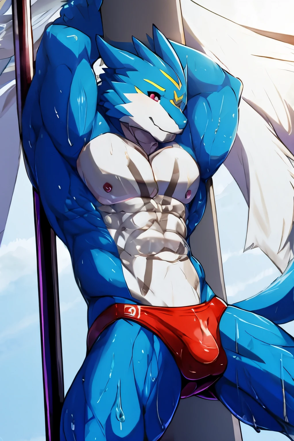 male, Show off wet swimsuit, , pole dance.