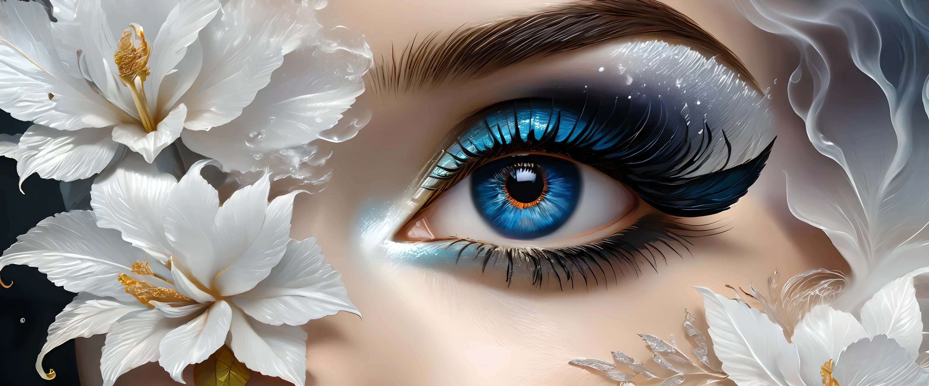 (best quality,4k,8k,highres,masterpiece:1.2),ultra-detailed,(realistic,photorealistic,photo-realistic:1.37),gothic art,dream,(beautiful detailed eyes, beautiful detailed lips, extremely detailed eyes and face, longeyelashes),(Gothic makeup:1.1),black and white smoke floating around,simple white background,A lot of white space