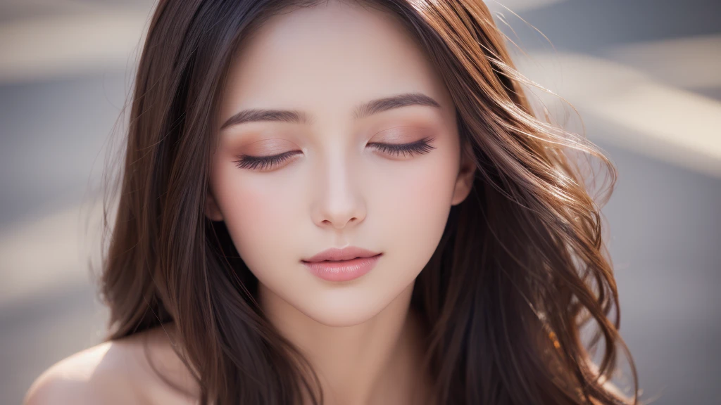 Soft portrait of a beautiful woman, flowing dark hair, captivating gaze, elegant features, radiant smile, feminine beauty, subtle makeup, striking eyes, long lashes, graceful posture, stylish attire, soft shadows, warm skin tones, detailed portrait, realistic style, high-resolution, delicate lighting, digital painting, by Sofia Bonati, Behance.