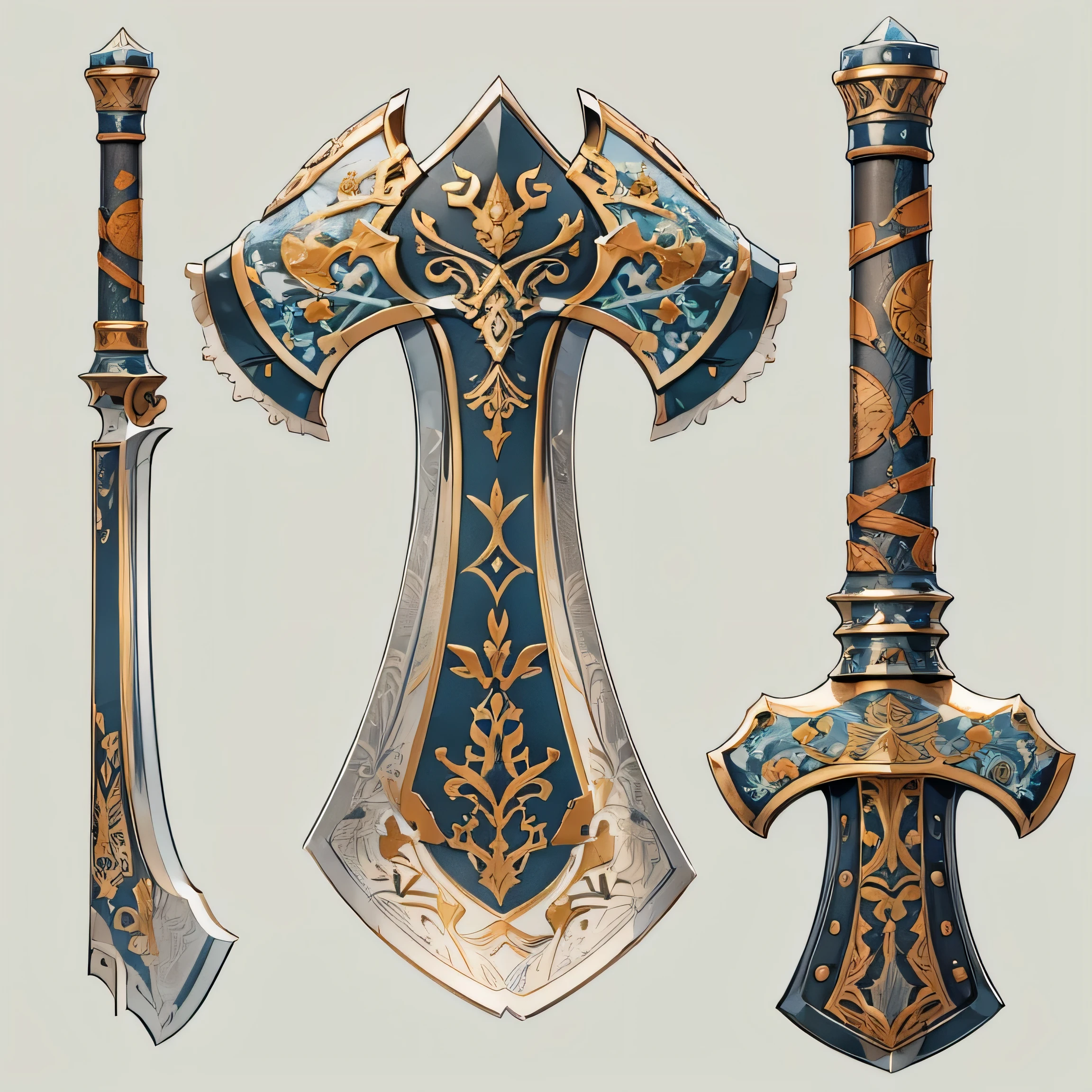 (((best quality))), (((masterpiece))), Weapons to be included in the Weapon Encyclopedia, axe, An ax with a big blade, oriental weapons, white background, Crisp Lines, Colorful colors,
