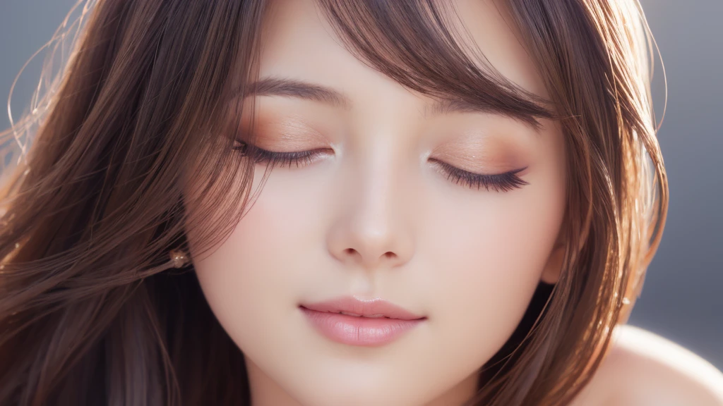 Soft portrait of a beautiful woman, flowing dark hair, captivating gaze, elegant features, radiant smile, feminine beauty, subtle makeup, striking eyes, long lashes, graceful posture, stylish attire, soft shadows, warm skin tones, detailed portrait, realistic style, high-resolution, delicate lighting, digital painting, by Sofia Bonati, Behance.