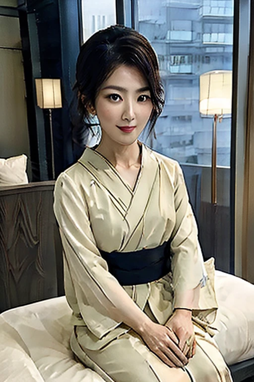 An Asian woman in her fifties wearing a kimono sitting on a bed holding a lamp, Japanese Goddess, 華やかでセクシーなgeisha, elegant Japanese women, オーガニックな魅惑的なgeisha, Beautiful oriental woman, Japanese women, Gorgeous Chinese Model, Japanese Model, Beautiful Asian Woman sitting, Beautiful Asian Girl, Beautiful Asian Woman, Japanese Fantasy, Beautiful Korean Women, Chinese Girl, geisha