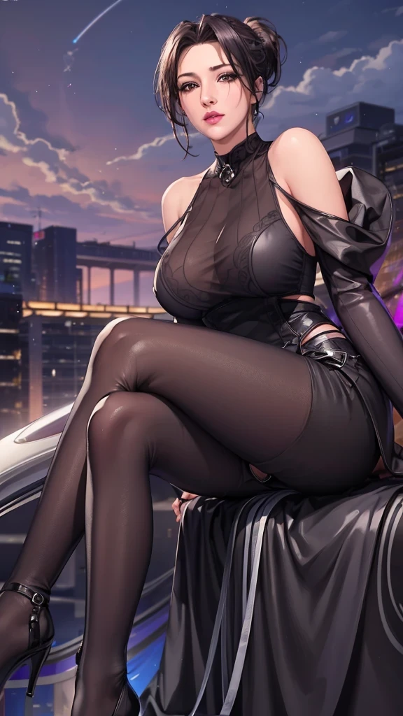 （（（cosmetic, Blue Hair,Brown eyes,Lips,Ponytail,short hair,Lipstick,ribbon,clavicle, ））），((masterpiece)),high resolution, ((Best quality at best))，masterpiece，quality，Best quality，（（（ Exquisite facial features，Looking at the audience,There is light in the eyes，Ha ha，confidence，Happy）））Large Breasts, [特写Cleavage]]]]Huge long saggy breasts, Cleavage, The chest is more exposed，thigh