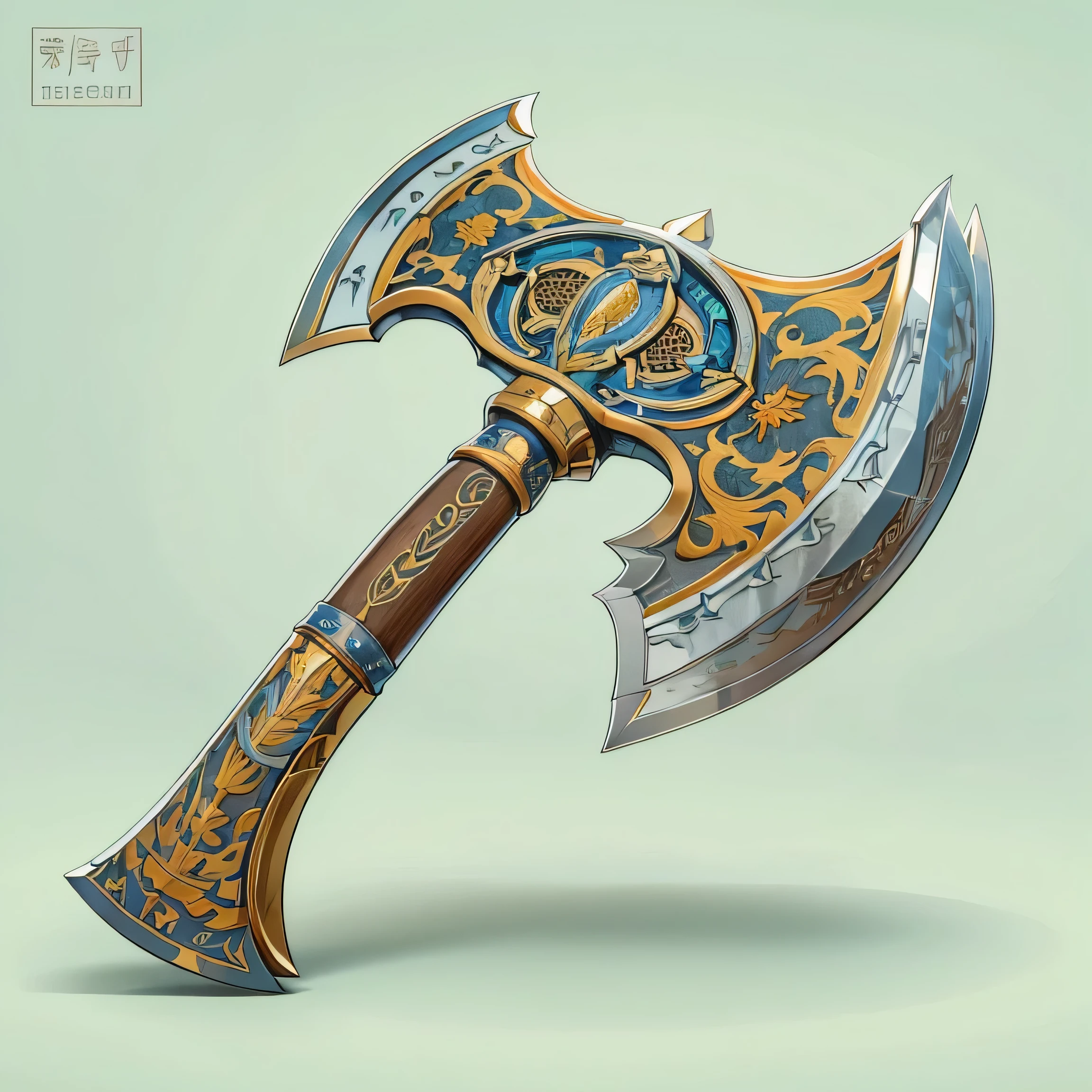 (((best quality))), (((masterpiece))), Weapons to be included in the Weapon Encyclopedia, axe, An ax with a big blade, oriental weapons, white background, Crisp Lines, Colorful colors,
