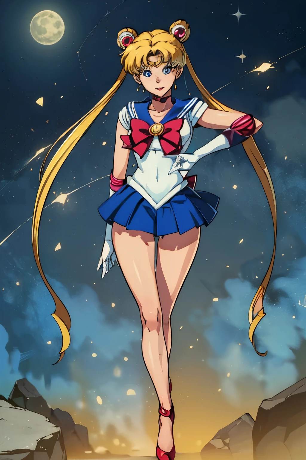 masterpiece, best quality, absurdres, perfect antomy, 1girl, solo, SMMoon, 1990s \(style\), blonde sailor moon, (small breast) standing, smile, cowboy shot, sailor senshi uniform, sailor collar, blue skirt, elbow gloves, in back pose, show her booty, backwards, no thong, big booty, ultra mini skirt, (detailed:1.3), ultra high res, ultra detailed, Highly detailed face and skin texture, detailed eyes, double eyelids, dynamic light, (HIGHLY DETAILED FACE) sitting crossed legs, crossing legs, show legs and booty, nice ass, very sexy, BOOTY NO THONG