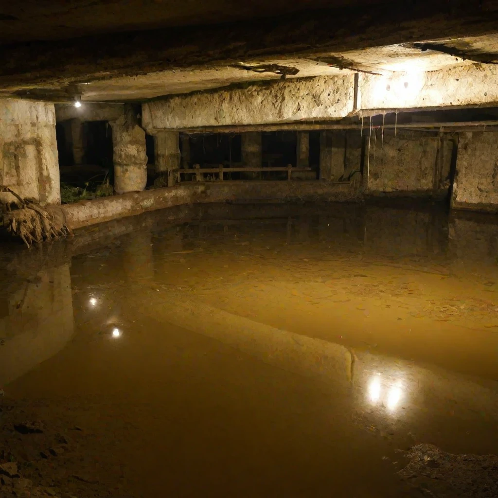 (masterpiece, best quality:1.2), basement, water, old, rust, flood, catacombs 