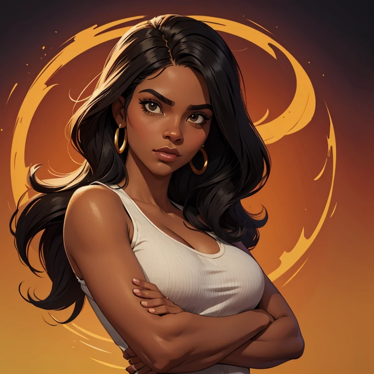 Personagem feminina estilo game free fire, garota negra cabelo castanhos escuro 18 ano