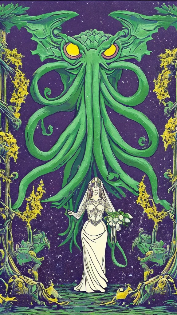 huge cthulhu dressed as a bride with a lace dress