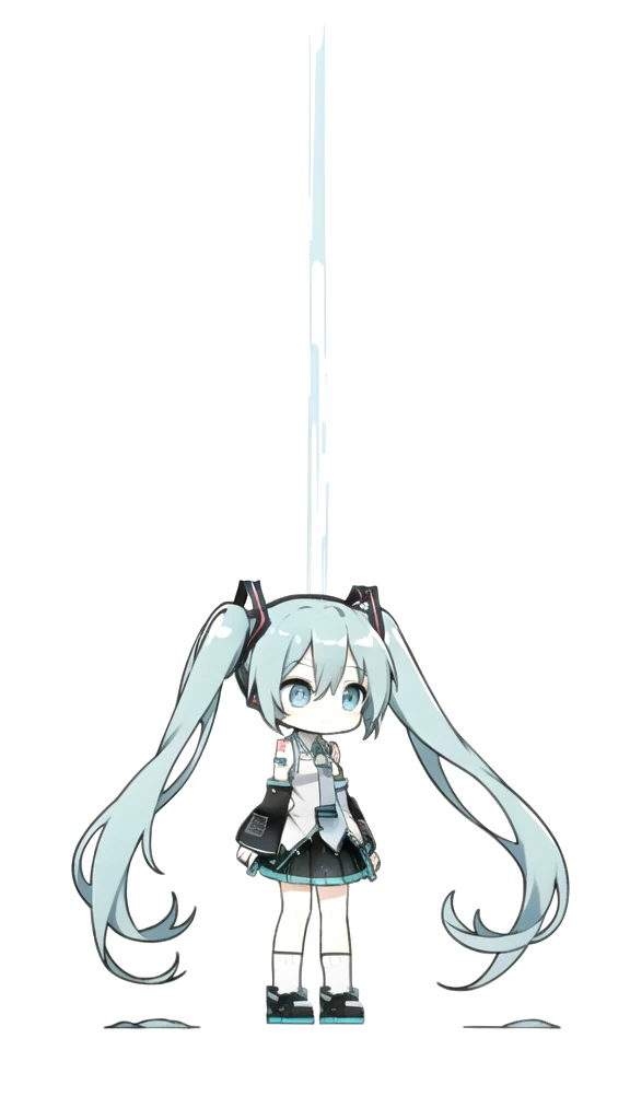 best quality, chibi, 1 girl, miku, Hatsune Miku, (full body), Pure white background,Vivid,clearly,sad face,rain