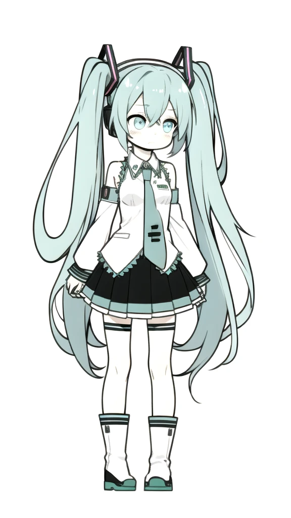 best quality, chibi, 1 girl, miku, Hatsune Miku, (full body), Pure white background,Vivid,clearly,sad face,rain