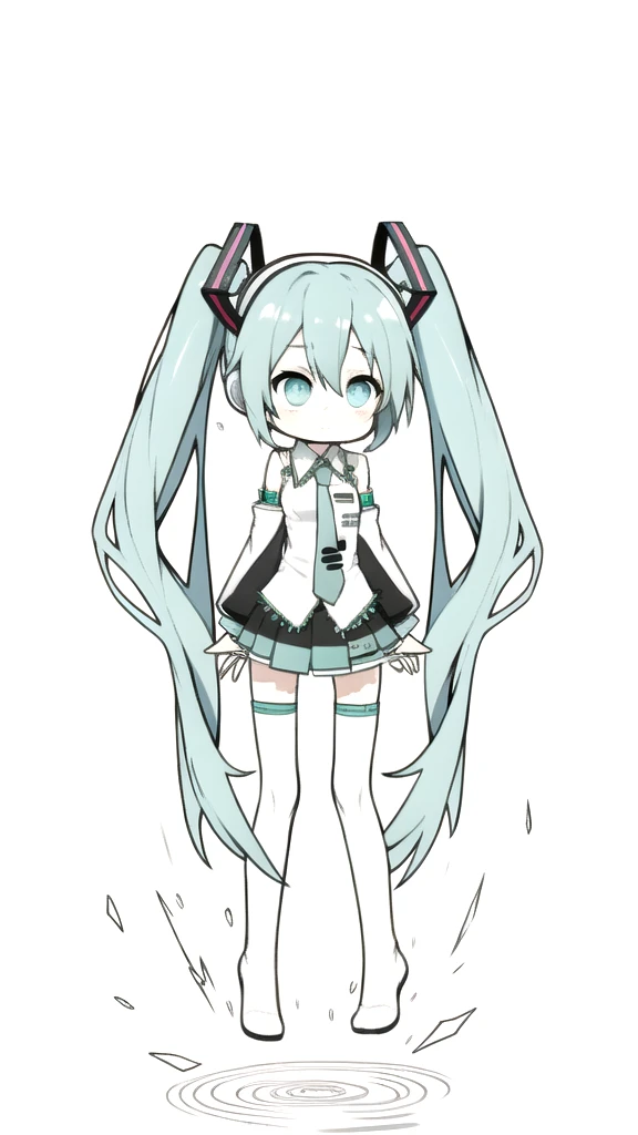 best quality, chibi, 1 girl, miku, Hatsune Miku, (full body), Pure white background,Vivid,clearly,sad face,rain