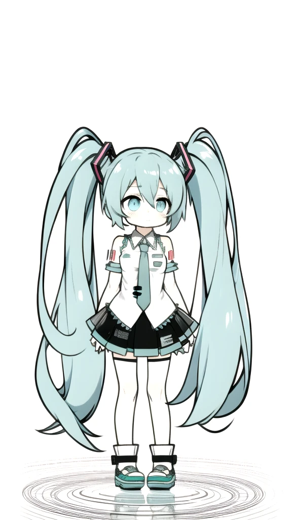 best quality, chibi, 1 girl, miku, Hatsune Miku, (full body), Pure white background,Vivid,clearly,sad face,rain