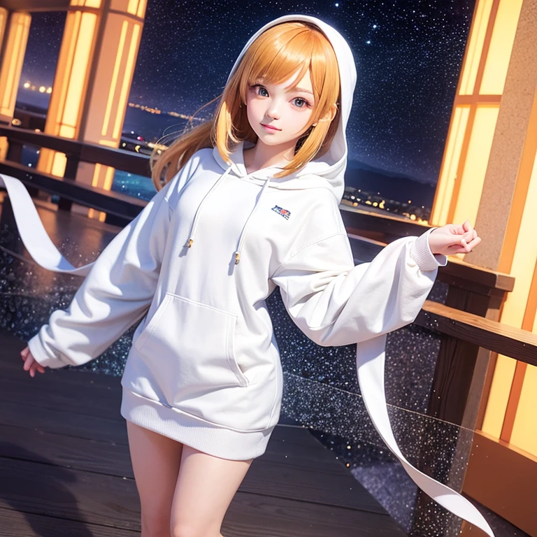 highest quality, masterpiece, High resolution, 8k, Hoodies and anime style girls, One Girl, Detailed line drawing, Bright White and Bright Amber Styles, Digital Enhancement, close, Anime Core, flowing fabric