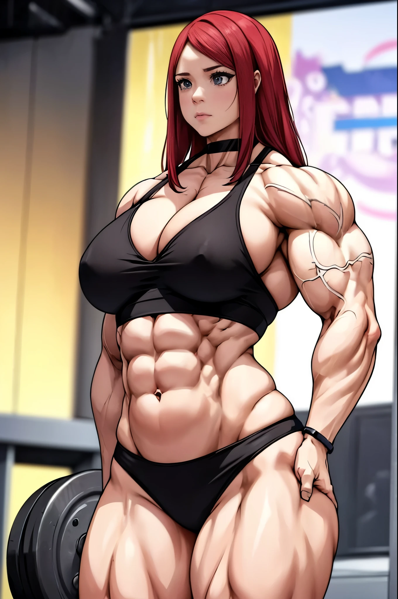 masterpiece, 4k, portrait, cowboy shot, (PLAYGROUND BACKGROUND), professional artwork, intricate details, colorful, digital blending, (ultra detailed body, ultra detail hair, ultra detail face), trending on pixiv, kind of anger, best quality, anime style: 1.9, 1girl, hires, Uzamaki Kushina, ( milf, pale skin, (extra large breasts), long hair, ((black bikini)), ((navel, belly button), slender body, slender belly, bracelet, red hair, shuted mouth, big eyes), anger, beach, wind, floating hair, detailed arms, off-shoulders, broad shoulders, (((both) hands spreading to both sides)), fancy couch, relaxing, laying, talking, looking at the viewer))), (((flexing))), (((ultra detailed arms)))). (((curvy: 1.2))),muscular,female,bodybuilder,strong,toned physique,ripped muscles,lean body,fitness enthusiast,empowered,confident,posing on the stage,determined expression,fierce competition,bulging biceps,sweat dripping,veins popping,athletic physique,intense workout sessions,strong legs,bulky shoulders,disciplined lifestyle,dedicated training regimen,fitness inspiration,endurance,unstoppable force,barbell,weights,exercise equipment,stamina,perseverance,sculpted arms,powerful presence,fitness model,athleticism,competition preparation,high-intensity training,competition stage,striking physique,mental fortitude,motivation,hard work,persistence,inspiring,admired by others