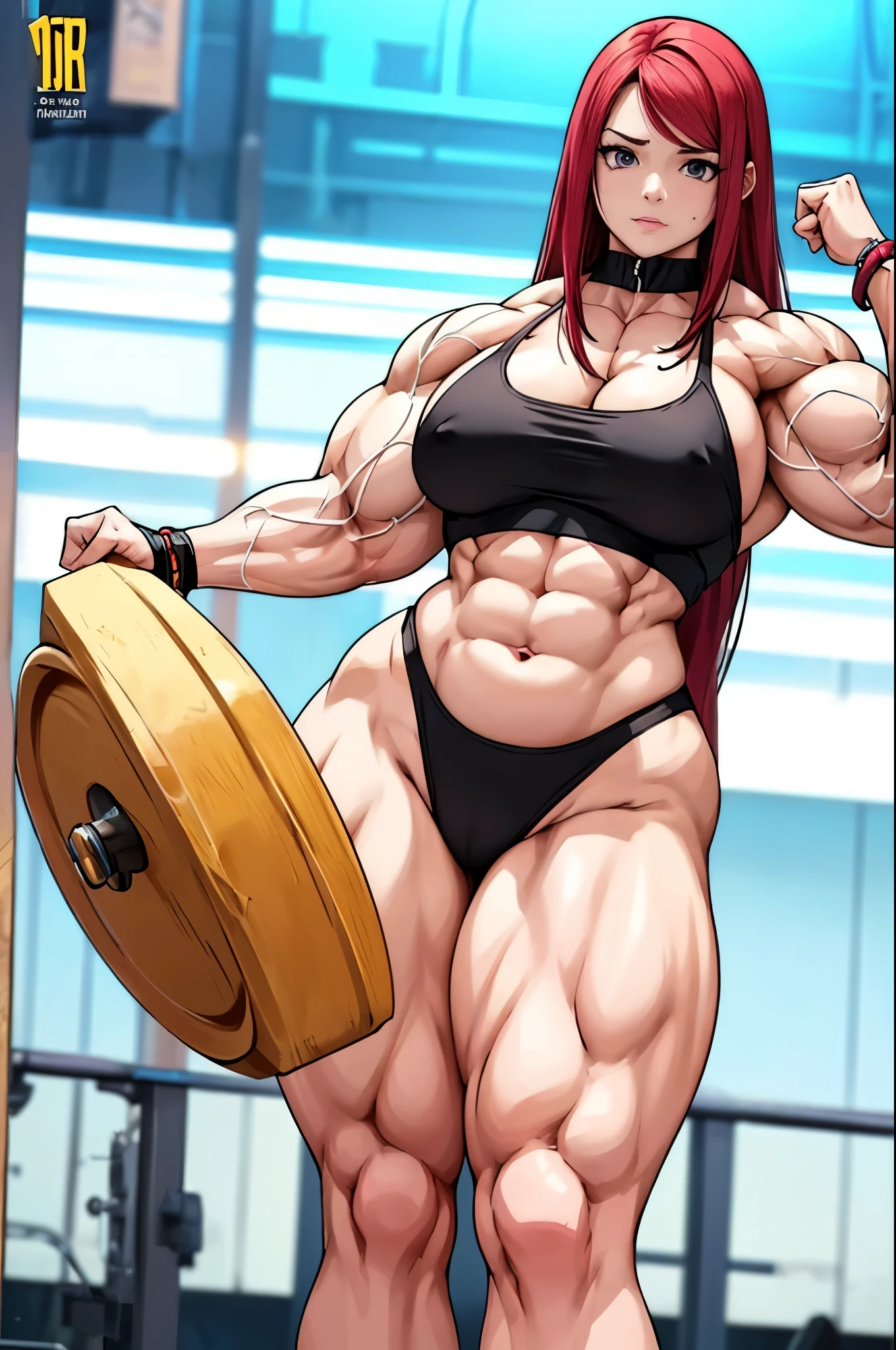 masterpiece, 4k, portrait, cowboy shot, (PLAYGROUND BACKGROUND), professional artwork, intricate details, colorful, digital blending, (ultra detailed body, ultra detail hair, ultra detail face), trending on pixiv, kind of anger, best quality, anime style: 1.9, 1girl, hires, Uzamaki Kushina, ( milf, pale skin, (extra large breasts), long hair, ((black bikini)), ((navel, belly button), slender body, slender belly, bracelet, red hair, shuted mouth, big eyes), anger, beach, wind, floating hair, detailed arms, off-shoulders, broad shoulders, (((both) hands spreading to both sides)), fancy couch, relaxing, laying, talking, looking at the viewer))), (((flexing))), (((ultra detailed arms)))). (((curvy: 1.2))),muscular,female,bodybuilder,strong,toned physique,ripped muscles,lean body,fitness enthusiast,empowered,confident,posing on the stage,determined expression,fierce competition,bulging biceps,sweat dripping,veins popping,athletic physique,intense workout sessions,strong legs,bulky shoulders,disciplined lifestyle,dedicated training regimen,fitness inspiration,endurance,unstoppable force,barbell,weights,exercise equipment,stamina,perseverance,sculpted arms,powerful presence,fitness model,athleticism,competition preparation,high-intensity training,competition stage,striking physique,mental fortitude,motivation,hard work,persistence,inspiring,admired by others