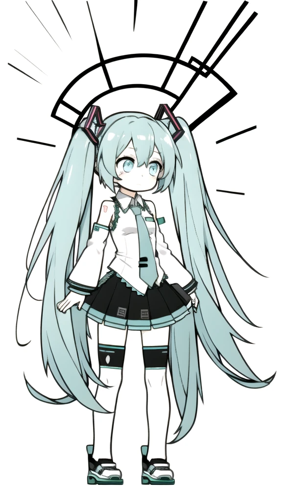best quality, chibi, 1 girl,  miku, Hatsune Miku, (full body), Pure white background,Vivid,clearly,sad face,rain,Walking