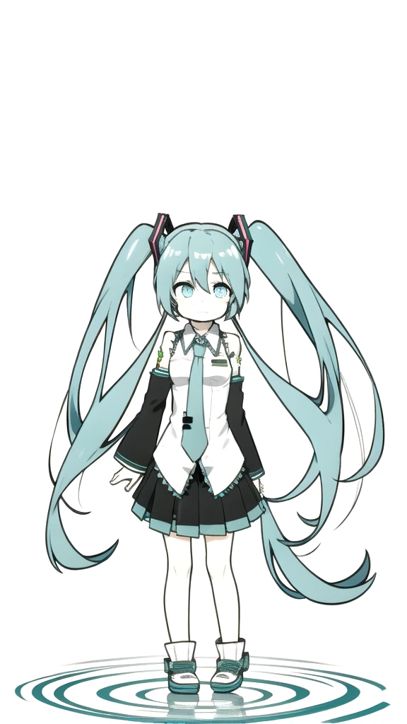 best quality, chibi, 1 girl, miku, Hatsune Miku, (full body), Pure white background,Vivid,clearly,sad face,rain,Walking