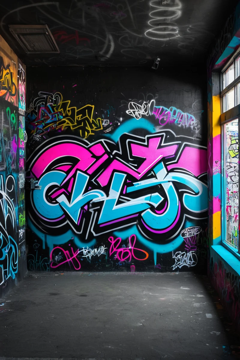 three walls with graffiti, deep filled with graffiti inspired by Downhill, On the back wall is written: "Gafax Store Co". portrait photography, dark cinematic aerial photography Desaturated, masterpiece, contest winner, RAW photo, ,8k uhd,dslr,soft lighting,high quality,film grain,Fujifilm XT3,
Still photo, cinematic, shot on film, vibrant colors, neon theme, graffiti, graffiti,