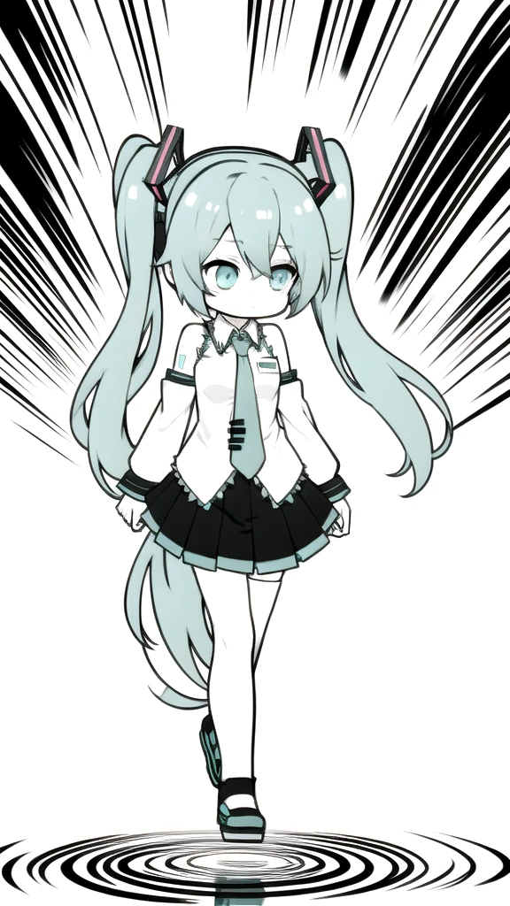 best quality, chibi, 1 girl, miku, Hatsune Miku, (full body), Pure white background,Vivid,clearly,sad face,rain,running