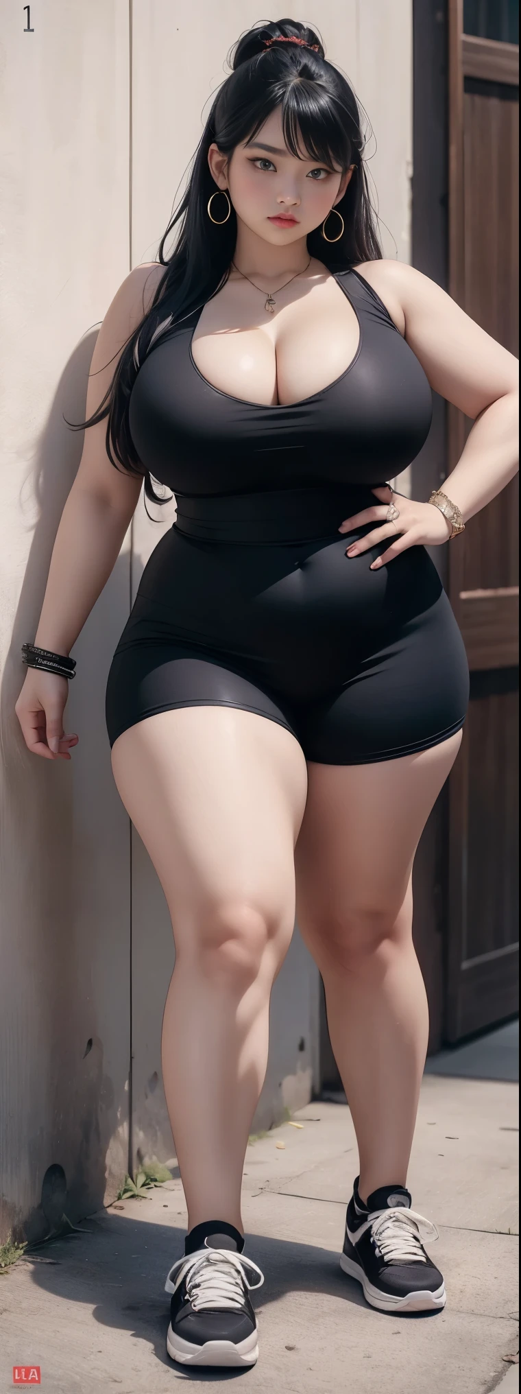 Gadis 12 tahun, tubuh chubby ,   pose acak di ruangan hitam, memakai sneakers warna merah, payudara kecil, paha tebal, , thick arm, hot , , fat belly, long dressed , SFW,  ,   , Wide cleavage, chest, large cleavage , massive thighs 