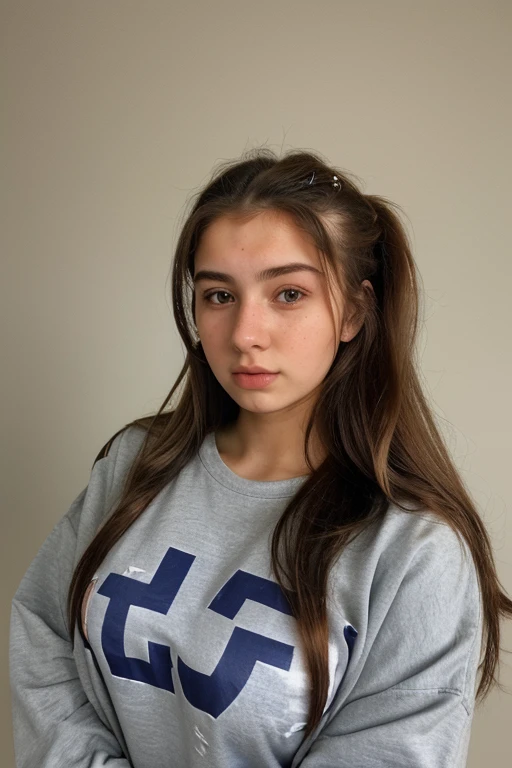 20 year old woman with big tits and clothes ajustada, holding her hair, de perfil